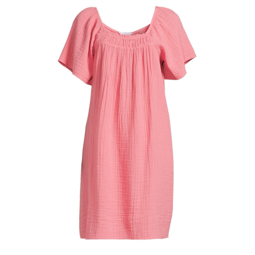 🪸 Coral Textured Cotton Short Sleeve Dress L Large 12 14 NWT New Time and Tru
